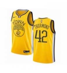 Mens Nike Golden State Warriors 42 Nate Thurmond Yellow Swingman Jersey Earned Edition 