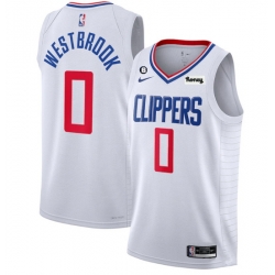 Men Los Angeles Clippers 0 Russell Westbrook White With NO 6 Patch Stitched Jersey