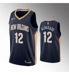 Men New Orleans Pelicans 12 Jose Alvarado Navy Icon Edition Stitched Jersey