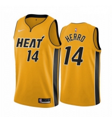 Men Miami Heat 14 Tyler Herro Yellow NBA Swingman 2020 21 Earned Edition Jersey