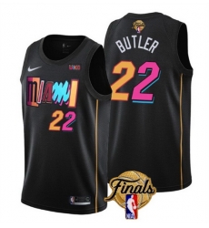 Men Miami Heat 22 Jimmy Butler Black 2023 Finals City Edition Stitched Basketball Jersey