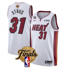 Men Miami Heat 31 Max Strus White 2023 Finals Association Edition With NO 6 Patch Stitched Basketball Jersey