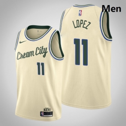 Bucks 11 Brook Lopez Cream Basketball Swingman City Edition 2019 20 Jersey