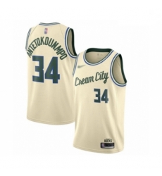 Bucks 34 Giannis Antetokounmpo Cream Basketball Swingman City Edition 2019 20 Jersey