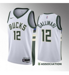 Men Milwaukee Bucks 12 Danilo Gallinari White Association Edition Stitched Basketball Jersey