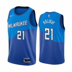 Men Nike Milwaukee Bucks 21 Jrue Holiday Blue NBA Swingman 2020 21 City Edition Jersey