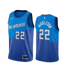 Men Nike Milwaukee Bucks 22 Khris Middleton Blue NBA Swingman 2020 21 City Edition Jersey