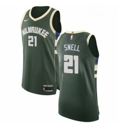 Mens Nike Milwaukee Bucks 21 Tony Snell Authentic Green Road NBA Jersey Icon Edition 