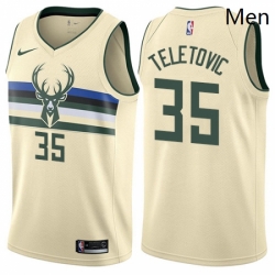 Mens Nike Milwaukee Bucks 35 Mirza Teletovic Authentic Cream NBA Jersey City Edition