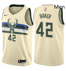 Mens Nike Milwaukee Bucks 42 Vin Baker Authentic Cream NBA Jersey City Edition