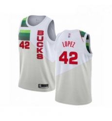 Womens Milwaukee Bucks 42 Robin Lopez White Swingman Jersey Earned Edition 