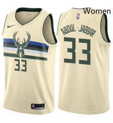 Womens Nike Milwaukee Bucks 33 Kareem Abdul Jabbar Swingman Cream NBA Jersey City Edition 