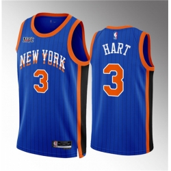 Men New Yok Knicks 3 Josh Hart Blue 2023 24 City Edition Stitched Basketball Jersey