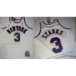 Men New York Knicks John Starks #3 White Mitchell Ness Stitched Jersey