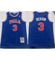 Men Philadelphia 76ers 3 Allen Iverson Blue Throwback Stitched Basketball Jersey