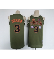 Men Philadelphia 76ers 3 Allen Iverson Olive Throwback Basketball Jersey