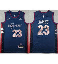Men Philadelphia 76ers  LeBron James Navy 2023 24 City Edition With Patch Stitched Jersey