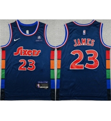 Men Philadelphia 76ers  LeBron James Navy City Edition Swingman Stitched Jersey