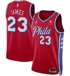 Men Philadelphia 76ers  LeBron James Red 2026 Statement Edition With Patch Stitched Jersey