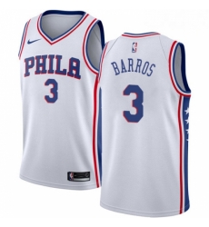 Mens Nike Philadelphia 76ers 3 Dana Barros Authentic White Home NBA Jersey Association Edition