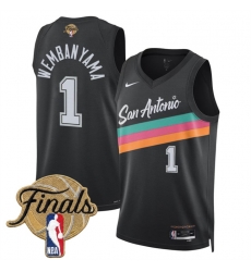 Men San Antonio Spurs  1 Victor Wembanyama Black 2026 Finals Patch City Edition Stitched Basketball Jersey