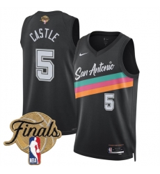 Men San Antonio Spurs  5 Stephon Castle Black 2026 Finals Patch City Edition Stitched Basketball Jersey