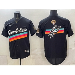 Men San Antonio Spurs Team Big Logo Black 2026 Finals Patch City Edition Stitched Baseball Jersey