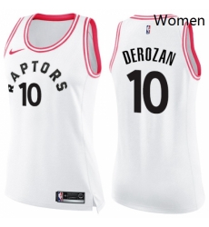 Womens Nike Toronto Raptors 10 DeMar DeRozan Swingman WhitePink Fashion NBA Jersey