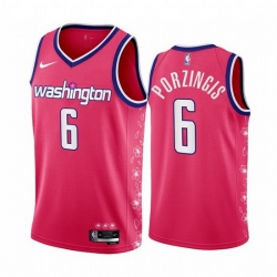 Men Washington Wizards 6 Kristaps Porzingis 2022 23 Pink Cherry Blossom City Edition Limited Stitched Basketball Jersey