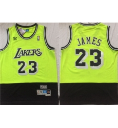 Lakers 23 Lebron James Fluorescent Green Black Hardwood Classics Split Mesh Swingman Jersey