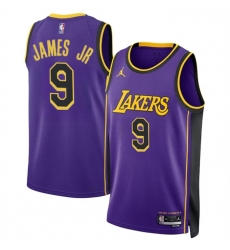 Men Los Angeles Lakers 9 Bronny James Jr  Purple 2024 Draft Statement Edition Stitched Basketball Jersey