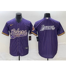 Men Los Angeles Lakers Team Big Logo Purple Cool Base With Patch Stitched Baseball Jersey