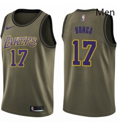 Mens Nike Los Angeles Lakers 17 Isaac Bonga Swingman Green Salute to Service NBA Jersey 