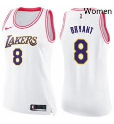 Womens Nike Los Angeles Lakers 8 Kobe Bryant Swingman WhitePink Fashion NBA Jersey