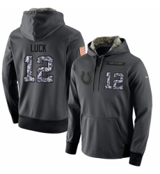 NFL Mens Nike Indianapolis Colts 12 Andrew Luck Stitched Black Anthracite Salute to Service Player Performance Hoodie