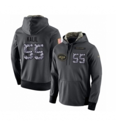 Football Mens New York Jets 55 Ryan Kalil Stitched Black Anthracite Salute to Service Player Performance Hoodie