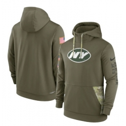 Men New York Jets 2022 Olive Salute To Service Therma Performance Pullover Hoodie