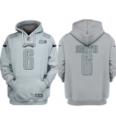 Men Philadelphia Eagles 6 DeVonta Smith Grey Atmosphere Fashion Super Bowl LVII Patch Pullover Hoodie