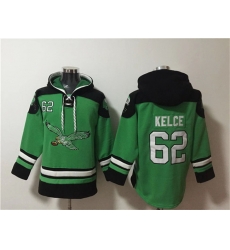 Men Philadelphia Eagles 62 Jason Kelce Green Ageless Must Have Lace Up Pullover Hoodies