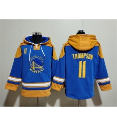 Men Golden State Warriors 11 Klay Thompson Blue Yellow Lace Up Pullover Hoodie