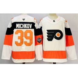 Men Philadelphia Flyers 39 Matvei Michkov White 2024 25 With A Patch Stitched Jersey