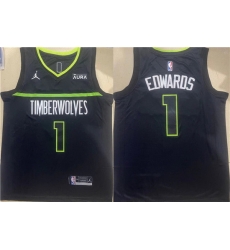 Men Minnesota Timberwolves 1 Anthony Edwards Black Stitched Jersey