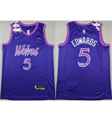 Men Minnesota Timberwolves 5 Anthony Edwards Purple Stitched Jersey