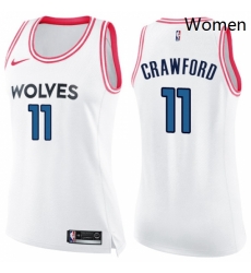 Womens Nike Minnesota Timberwolves 11 Jamal Crawford Swingman WhitePink Fashion NBA Jersey 