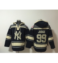 Men New York Yankees 99 Aaron Judge Navy Ageless Must Have Lace Up Pullover Hoodie