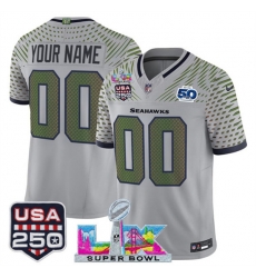 Men Seattle Seahawks Active Player Custom Gray 2025 F U S E Super Bowl LX  US 250th anniversary Patch And 50th Season Patch Rivalries Vapor Limited Footbal