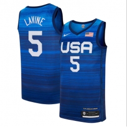 Men's USA Team Zach LaVine Away Blue 2021 Tokyo Olympics Jersey II