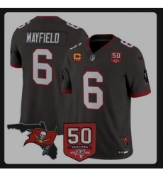 Tampa Bay Buccaneers, 6 Baker Mayfield, Pewter Alternate FUSE 50th Season 26 4 Star C Patch Vapor Limited Stitched Football Jersey Tampa Bay Buccaneers, 6 Baker Mayfield, Pewter Alternate FUSE 50th Season 26 4 Star C Patch Vapor Limited Stitched Football Jersey
