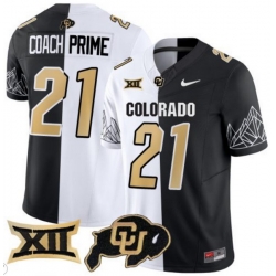 Men Colorado Buffaloes #21 Coach Prime White Black Split Vapor Limited Stitched Football Jersey