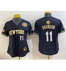 Women New York Knicks  11 Jalen Brunson Black Gold 2026 Finals   Eastern Conference Champions Patch Stitched Baseball Jersey